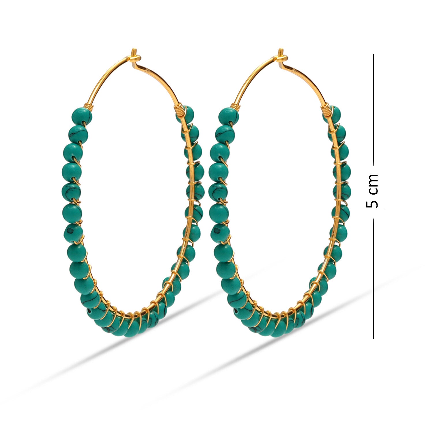 925 Sterling Silver 14K Gold Plated Large Beaded Round Western Turquoise Hoop Earrings for Women