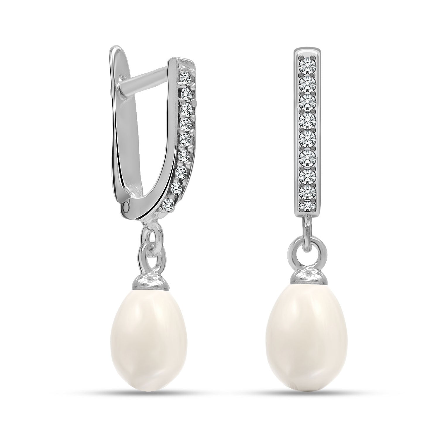 925 Sterling Silver Freshwater Pearl with CZ Drop Dangle Hoop Earrings for Women