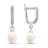 925 Sterling Silver Pearl with CZ Drop Dangle Hoop Earrings for Women