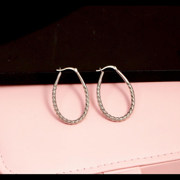 925 Sterling Silver Oval Textured Click-Top Hoops Earrings for Women