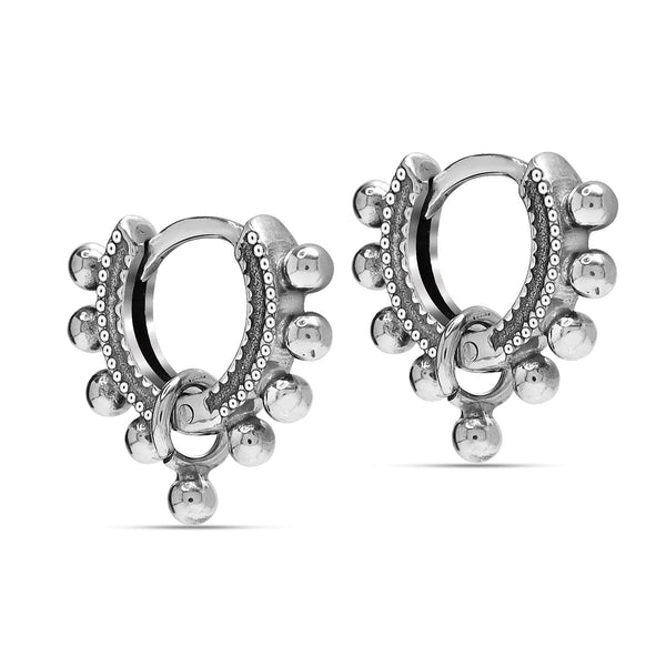 925 Steling Silver Antique Bohemian Tribal Bali Hoop Earrings for Women