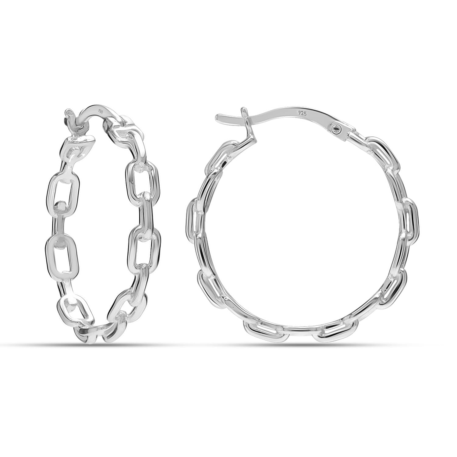 925 Sterling Silver Paper Clip Link Hoop Earrings for Women