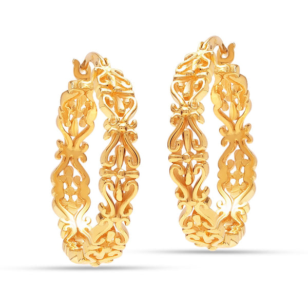 925 Sterling Silver 14K Gold-Plated Filigree Round Hoop Earrings for Women