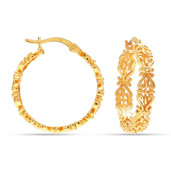 925 Sterling Silver 14K Gold-Plated Filigree Round Hoop Earrings for Women