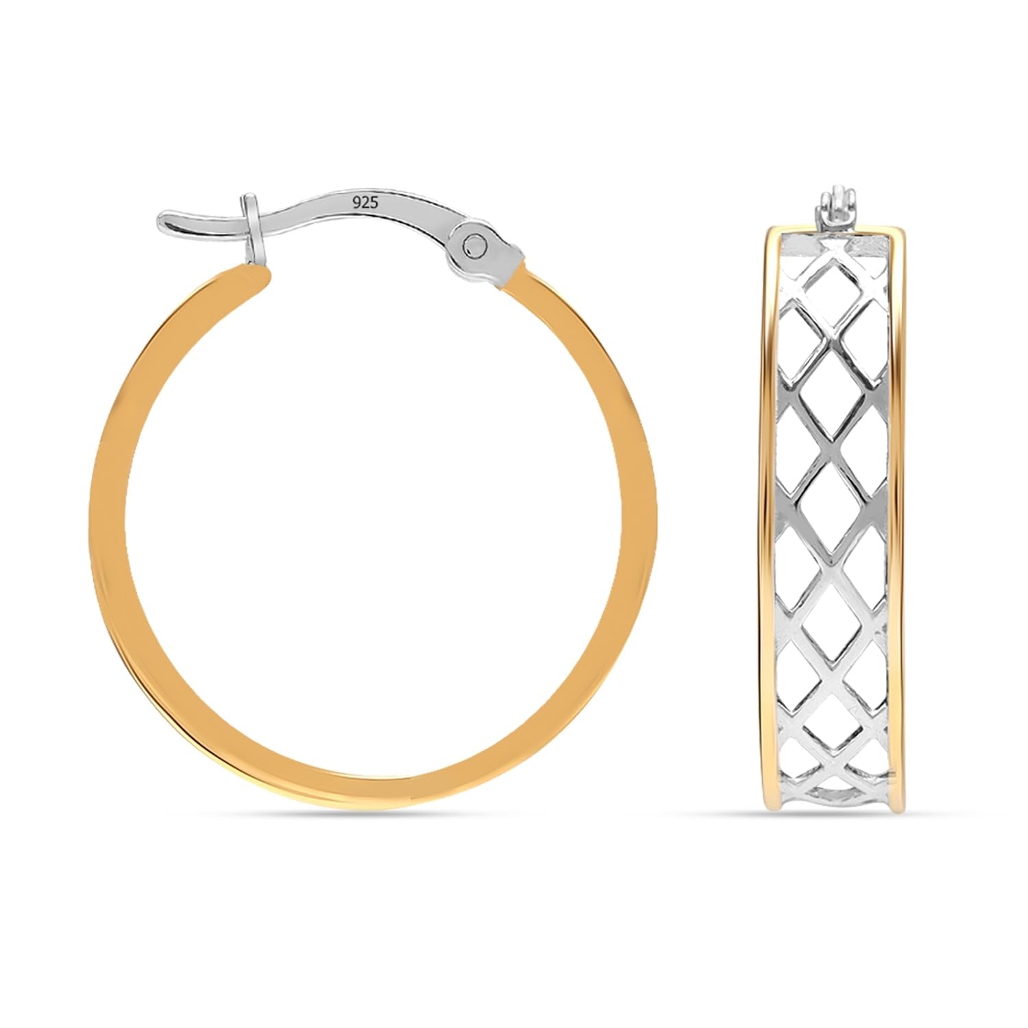 925 Sterling Silver 14K Gold-Plated Two-Tone Cut-Out Pattern Hoop Earring for Women