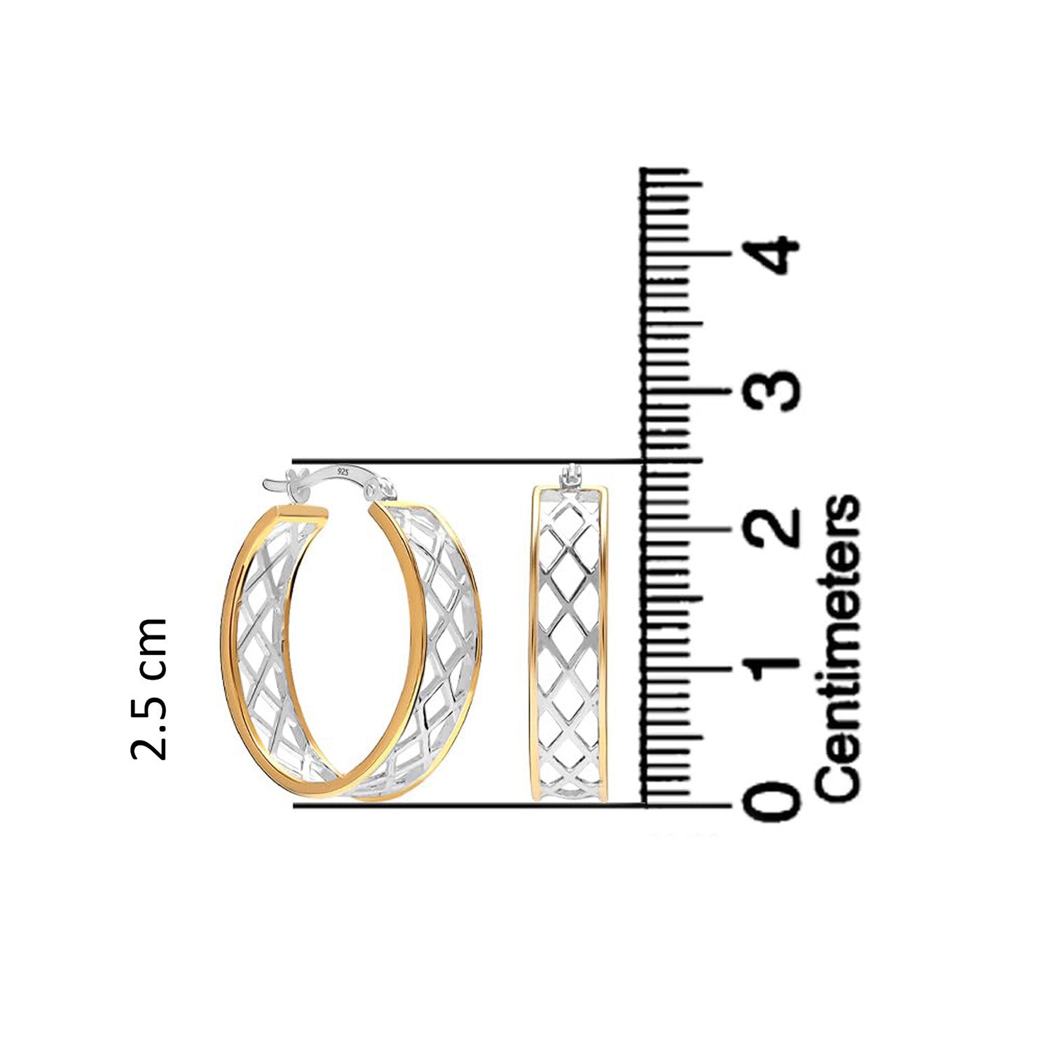 925 Sterling Silver 14K Gold-Plated Two-Tone Cut-Out Pattern Hoop Earring for Women