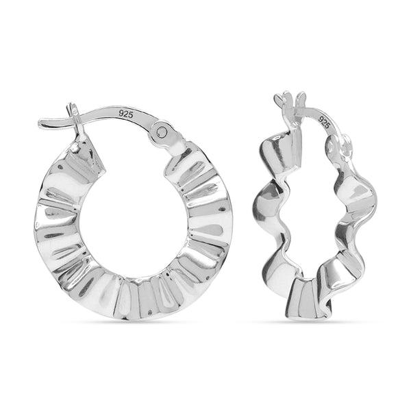 925 Sterling Silver Wavy Round Twisted Hoop Earring for Women