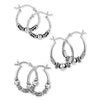 925 Sterling Silver Set of 3 Pair Bali Hoop Earrings for Teen Women & Men