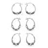 925 Sterling Silver Set of 3 Pair Bali Hoop Earrings for Teen Women & Men