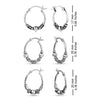 925 Sterling Silver Set of 3 Pair Bali Hoop Earrings for Teen Women & Men
