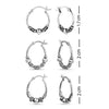 925 Sterling Silver Set of 3 Pair Bali Hoop Earrings for Teen Women & Men