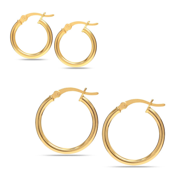 925 Sterling Silver 14K Gold Plated Italian Hoop Earrings for Women Set of 2 Pairs