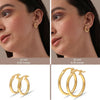 925 Sterling Silver 14K Gold Plated Italian Hoop Earrings for Women Set of 2 Pairs