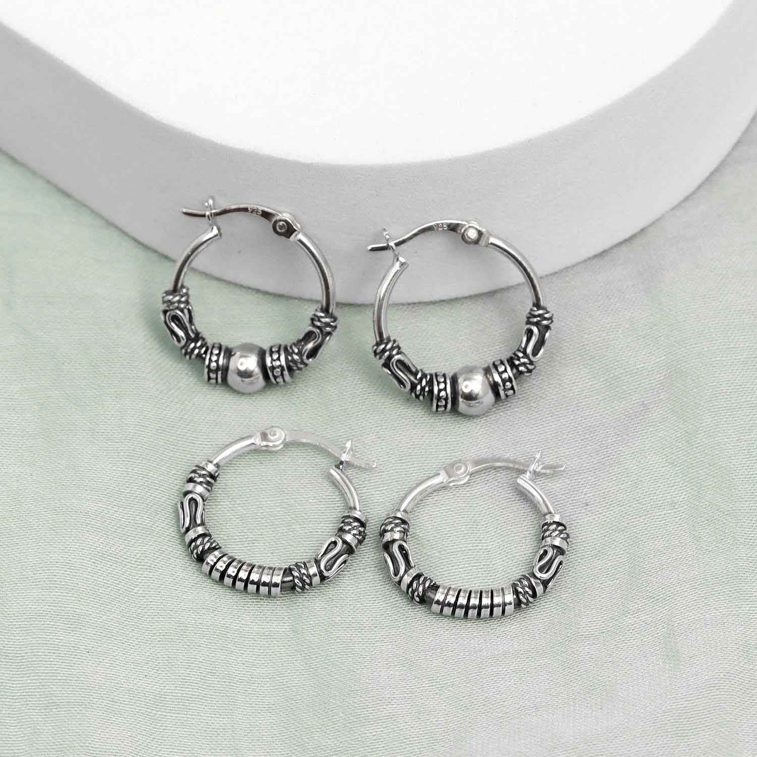 925 Sterling Silver Bali Hoop Earrings for Girl Teen Women 3 Pairs