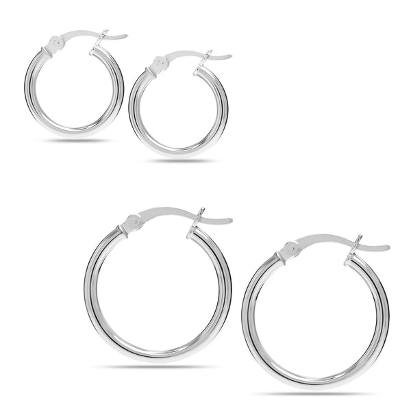 925 Sterling Silver Small Classic Italian Hoop Earrings for Teen Women Set of 2 Pairs