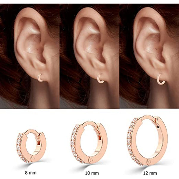 925 Sterling Silver Cartilage Piercing Ear Cuff CZ Huggie Hoop Earrings for Women Set of 3 Pair