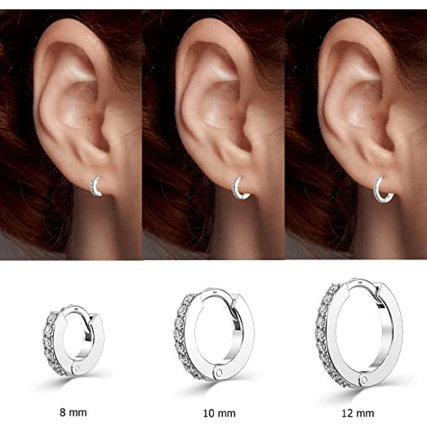 925 Sterling Silver Cartilage Piercing Ear Cuff CZ Huggie Hoop Earrings for Women Set of 3 Pair