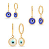 925 Sterling Silver Set of 3 Pair 14K Gold Plated Lucky Evil Eye Blue Protection Huggie Hoop Dangle Earrings for Women Teen