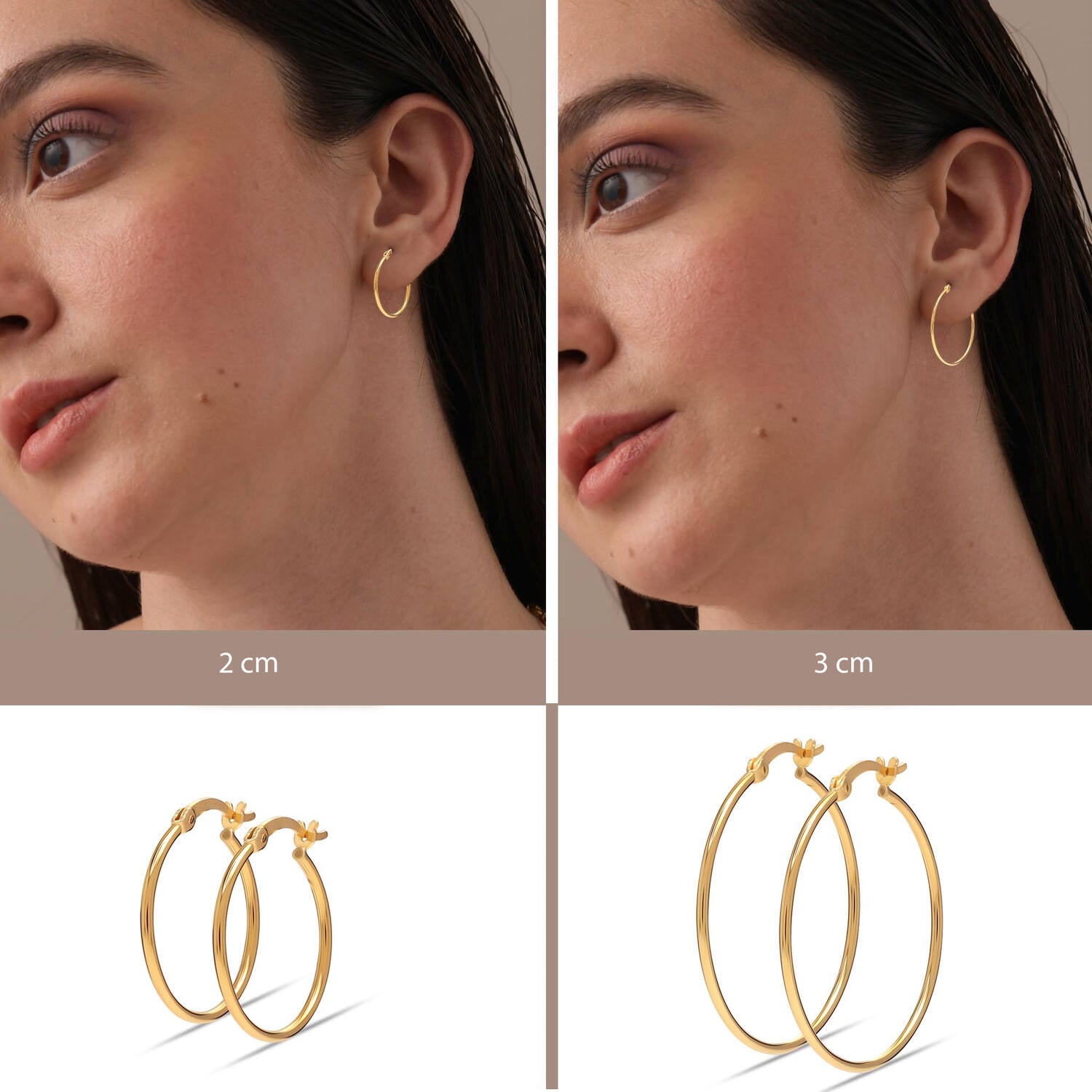 925 Sterling Silver 14K Gold Plated Italian Hoops Earrings for Women Set of 2 Pairs