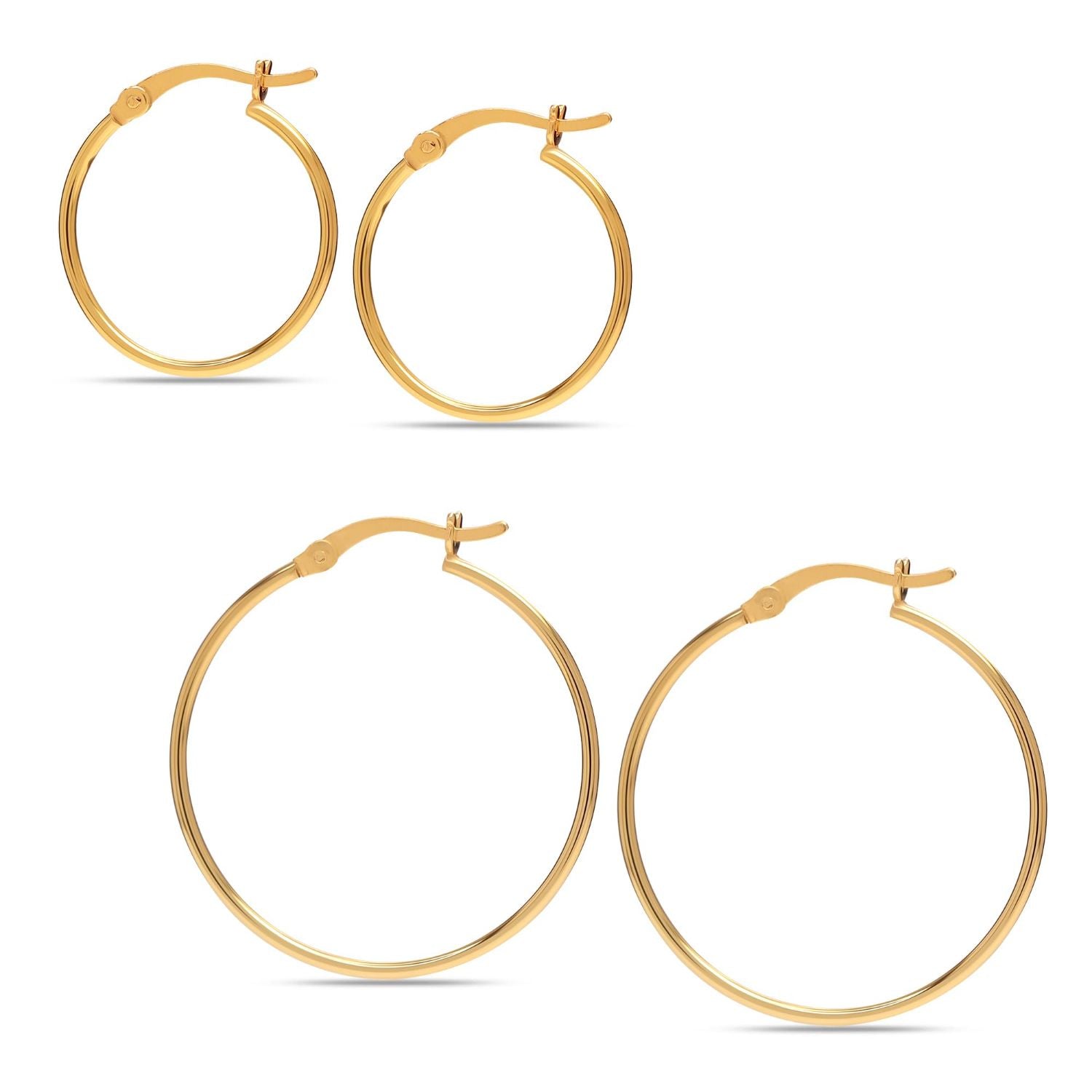 925 Sterling Silver 14K Gold Plated Italian Hoops Earrings for Women Set of 2 Pairs