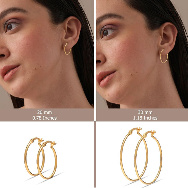 925 Sterling Silver 14K Gold Plated Italian Hoops Earrings for Women Set of 2 Pairs