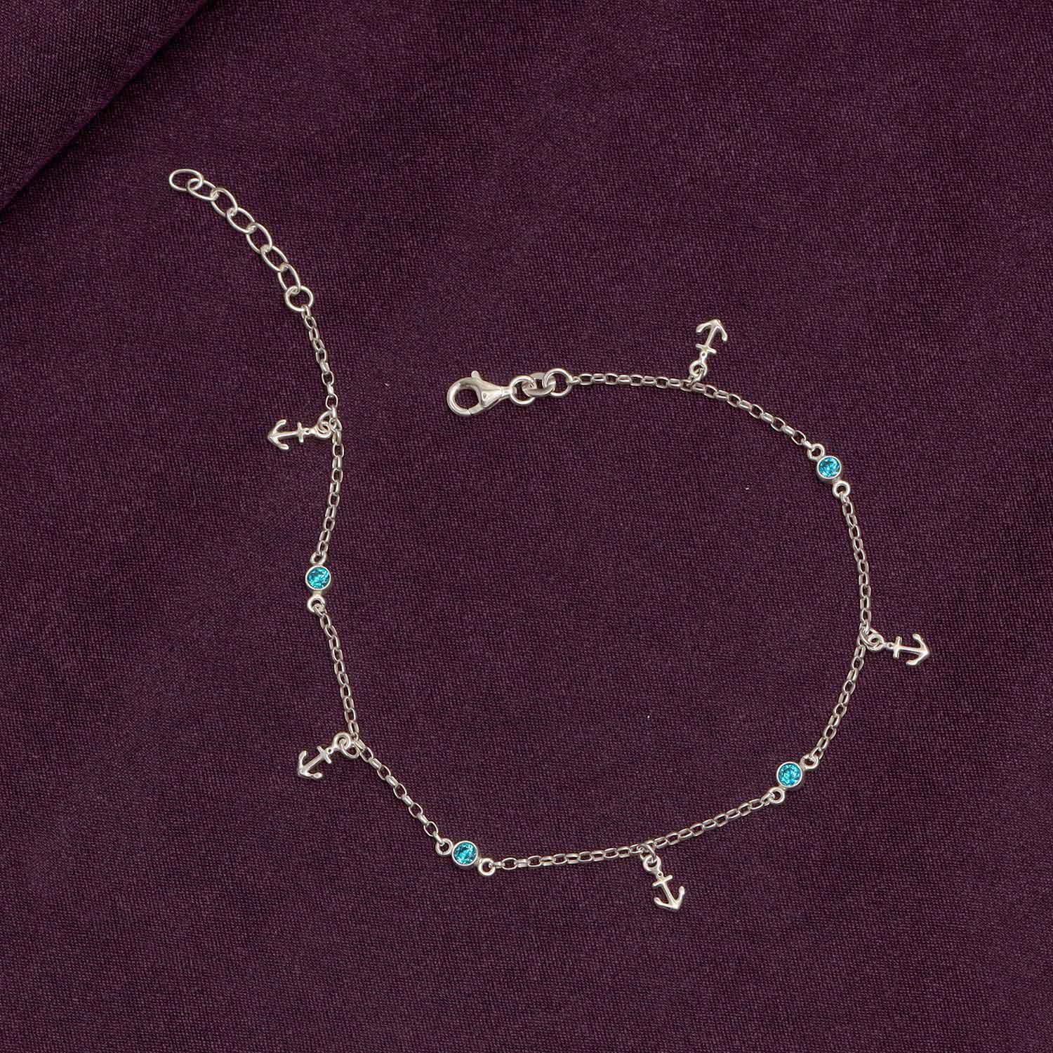 925 Sterling Silver Anchor Charm Anklet with Beads for Women