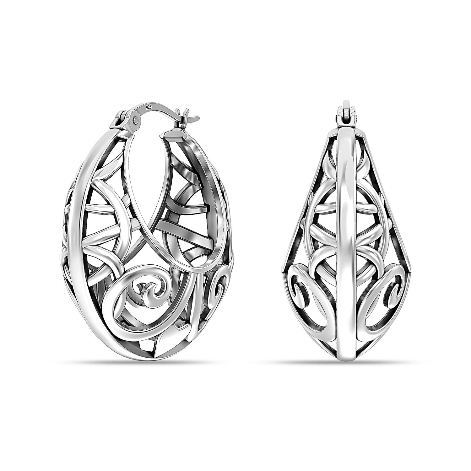 925 Sterling Silver Small Antique Oxidized Round Heart Filigree Hoop Earrings for Women