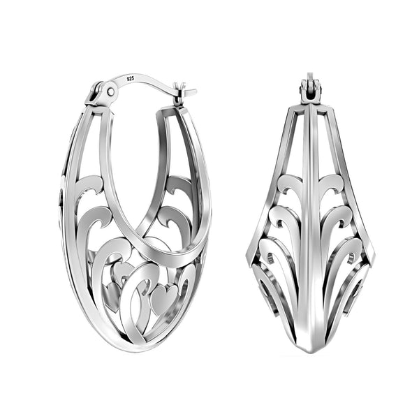 925 Sterling Silver Antique Filigree Hoop Earrings for Teen Women