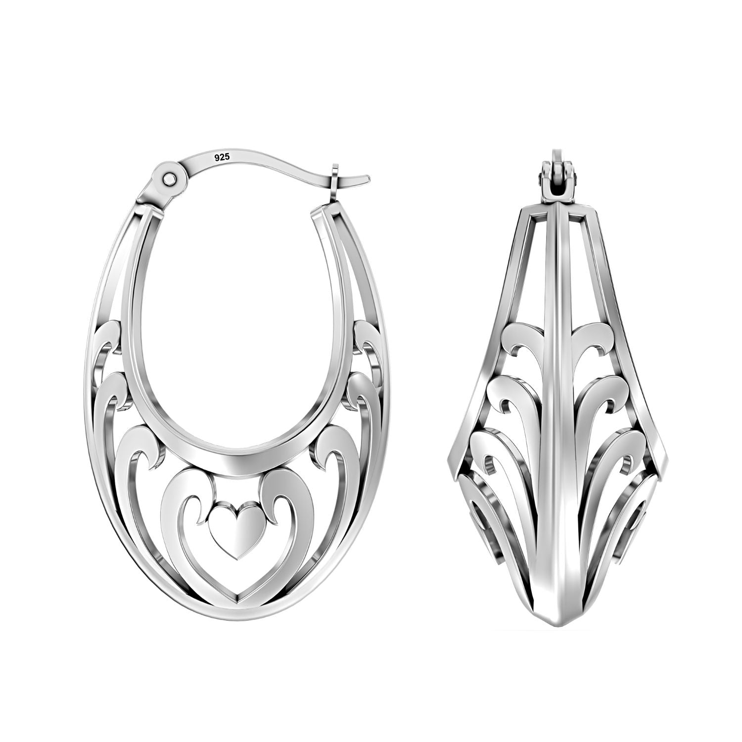 925 Sterling Silver Antique Filigree Hoop Earrings for Teen Women