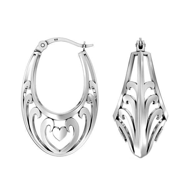 925 Sterling Silver Antique Filigree Hoop Earrings for Teen Women