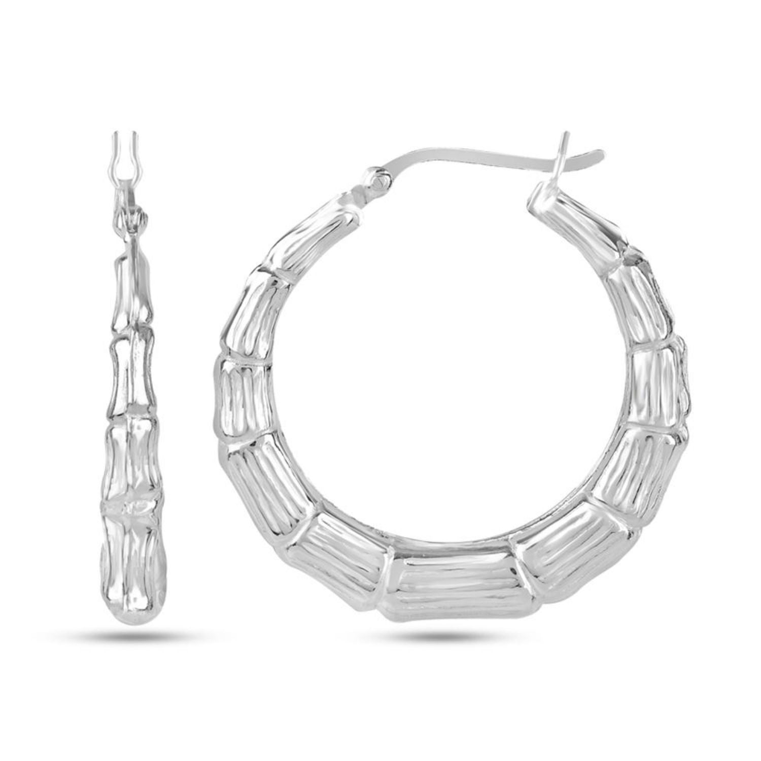 925 Sterling Silver Bamboo Hoop Earrings for Women