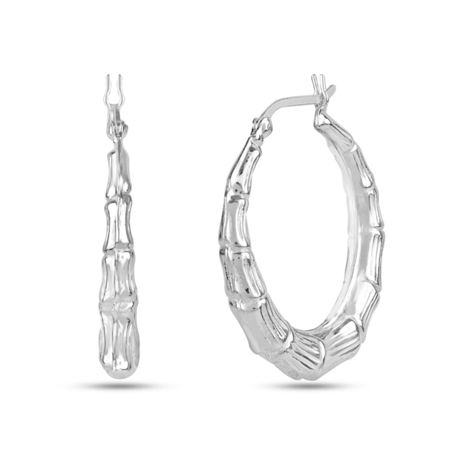 925 Sterling Silver Bamboo Hoop Earrings for Women