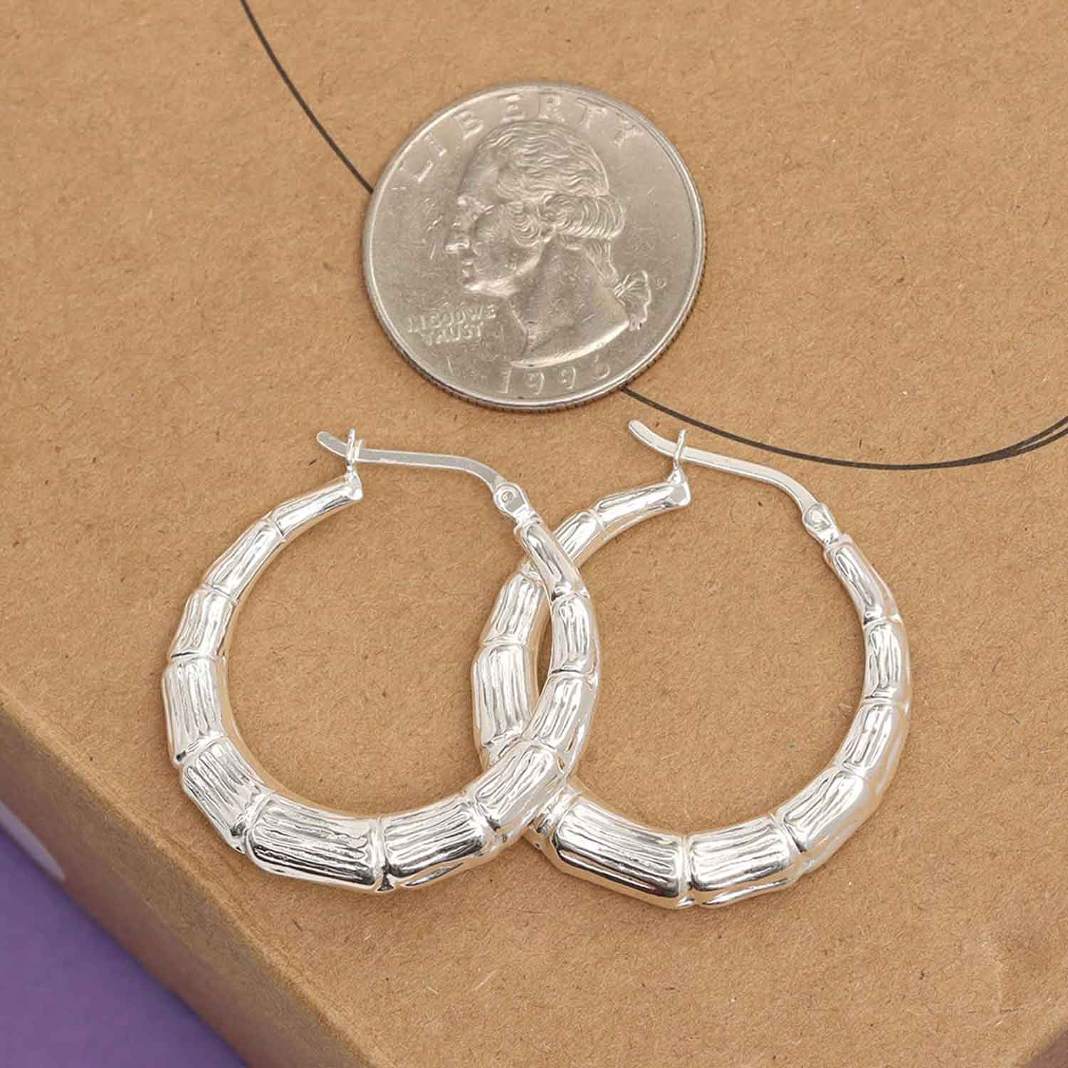 925 Sterling Silver Bamboo Hoop Earrings for Women