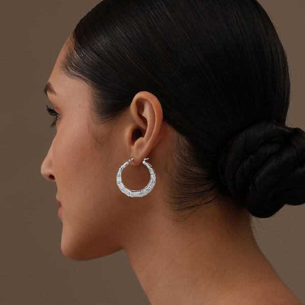 925 Sterling Silver Bamboo Hoop Earrings for Women