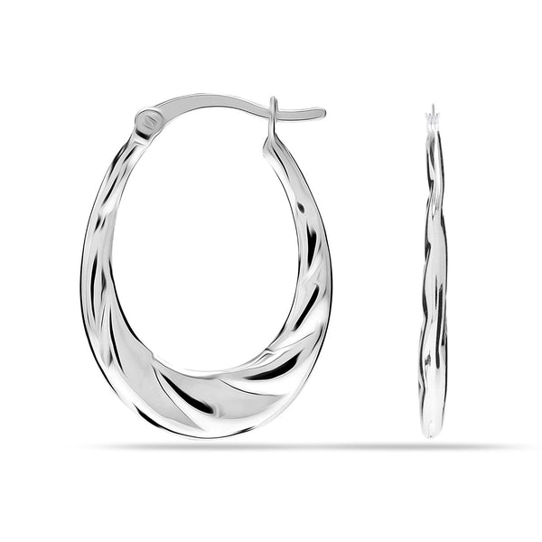 925 Sterling Silver Jewellery SMALL Light-Weight Shrimp Click-Top Oval Hoop Earrings for Girls 25mm