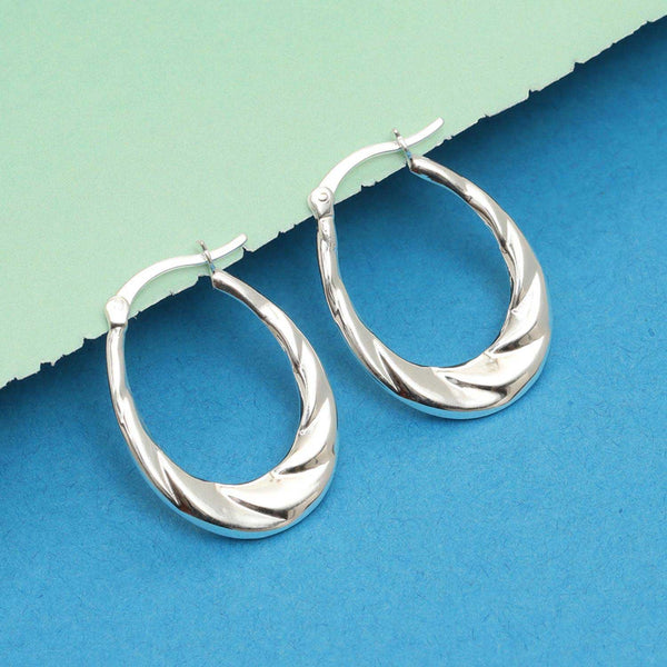 925 Sterling Silver Jewellery SMALL Light-Weight Shrimp Click-Top Oval Hoop Earrings for Girls 25mm