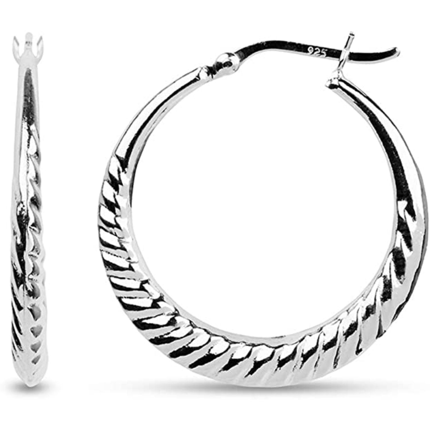 925 Sterling Silver High Polish Hoop Earrings for Teen Women