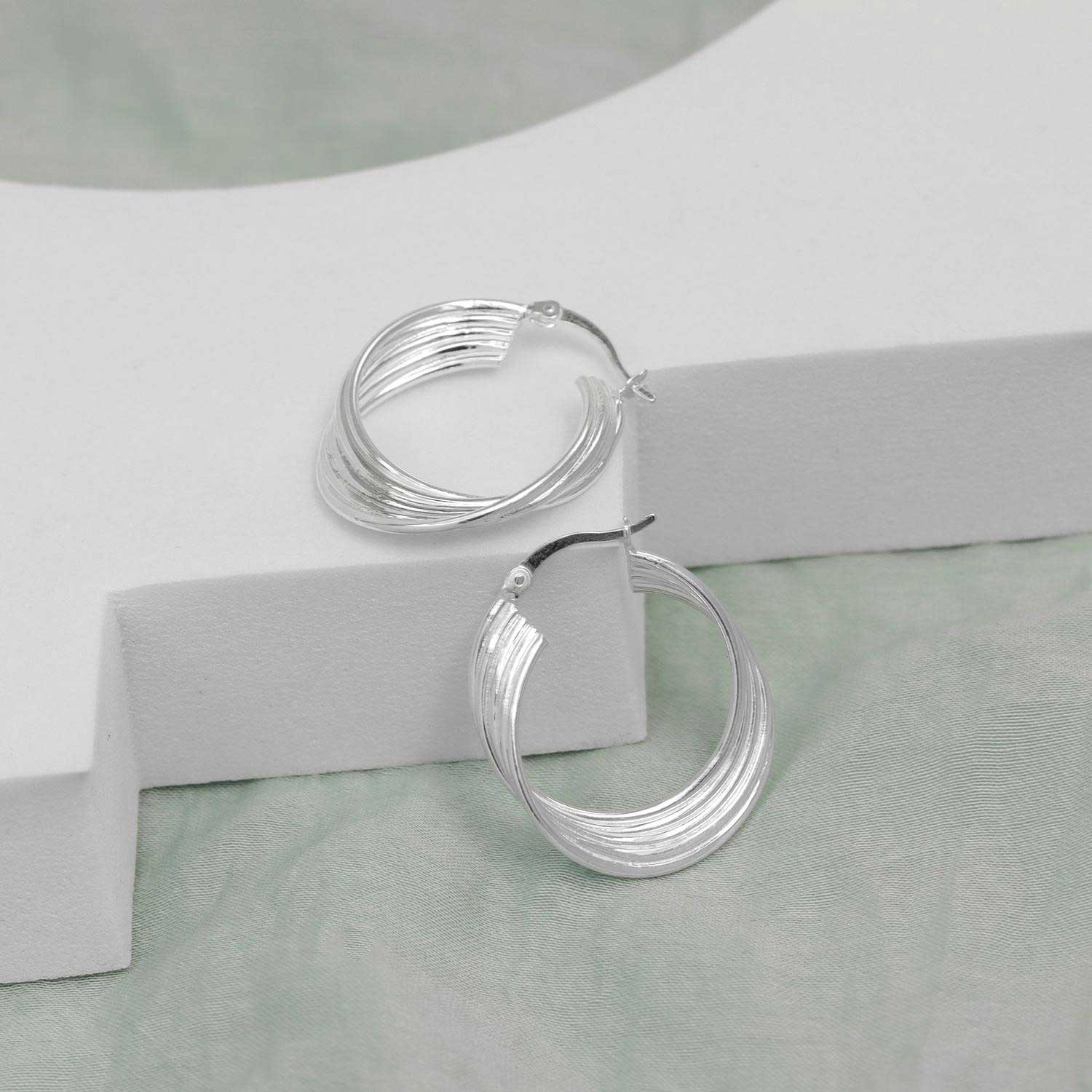 925 Sterling Silver Fancy Hoop Earrings for Women