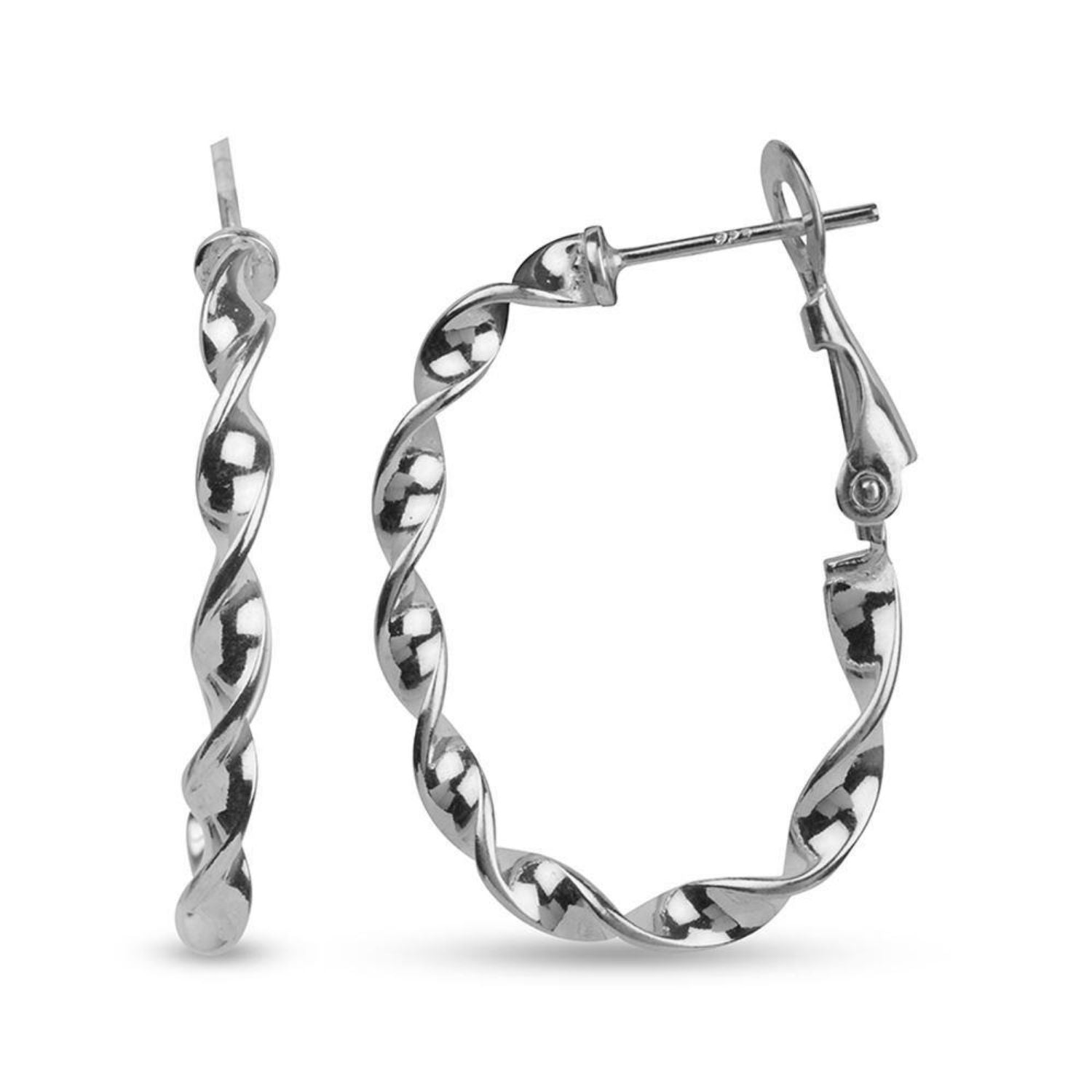 925 Sterling Silver Omega Back Hoop Earrings for Women 28 MM