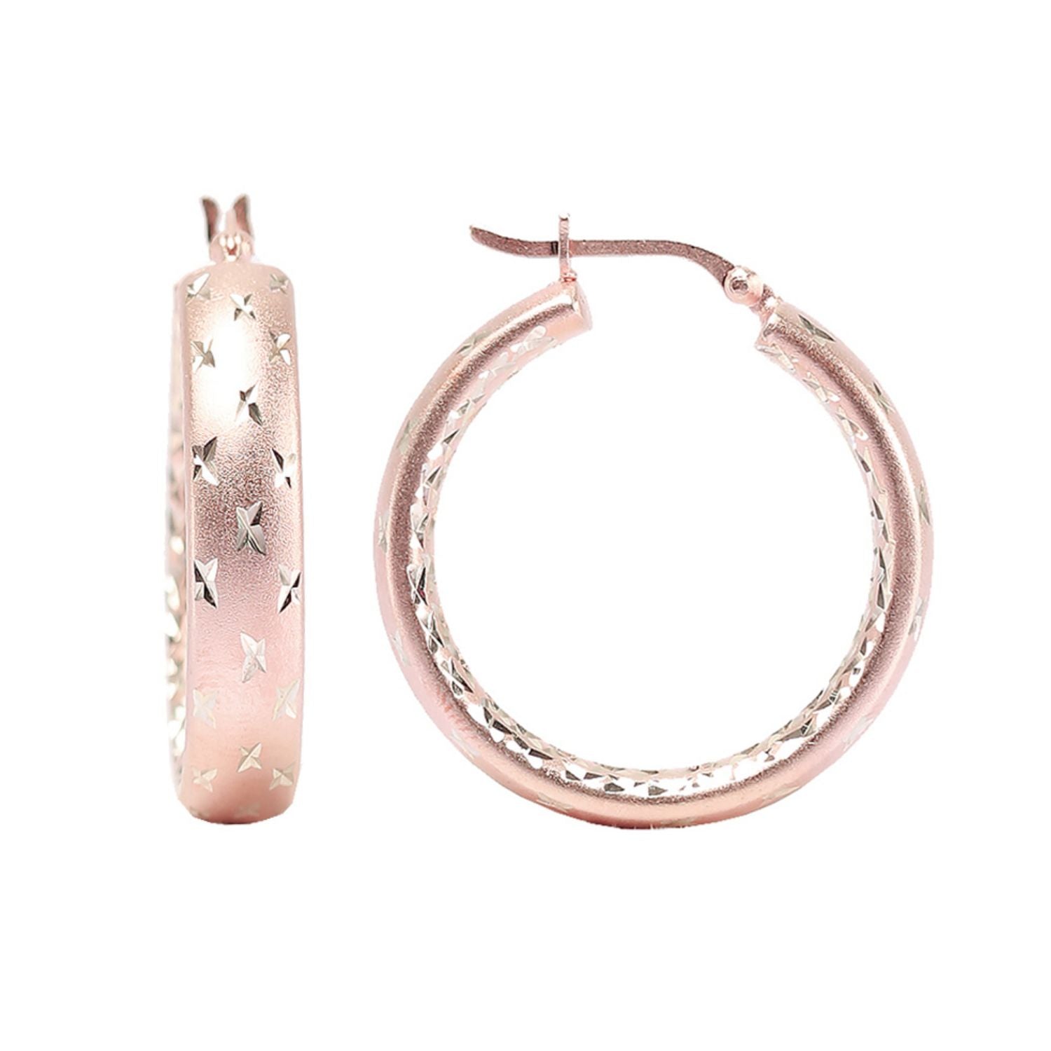 925 Sterling Silver Rose Gold Plated Hoop Earrings for Women 30 MM