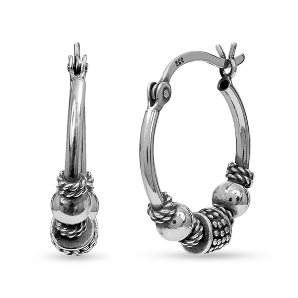 925 Sterling Silver Bali Style Ring Hoop Earrings for Women