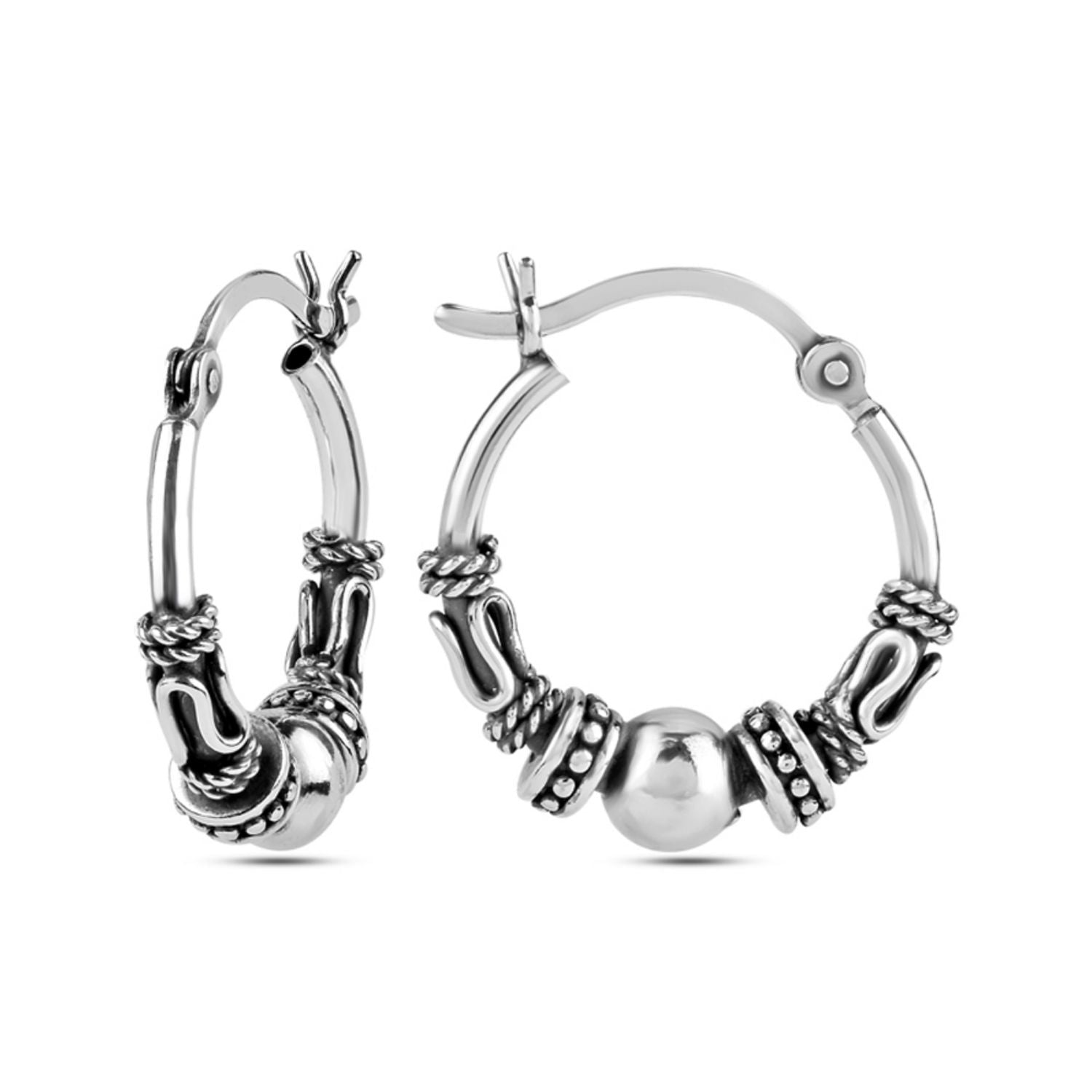 925 Sterling Silver Antique Spiral Bali Hoop Earrings for Women