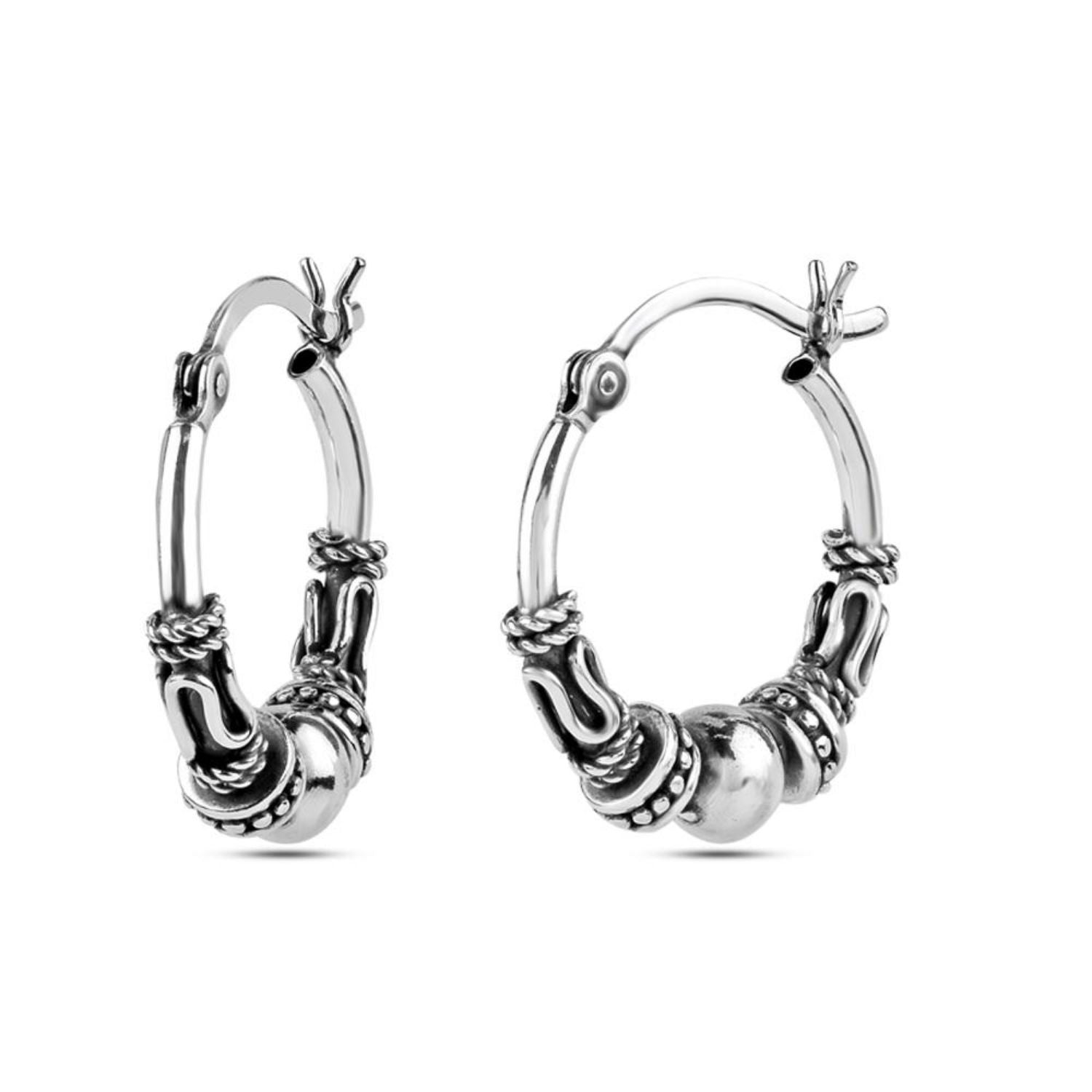 925 Sterling Silver Antique Spiral Bali Hoop Earrings for Women