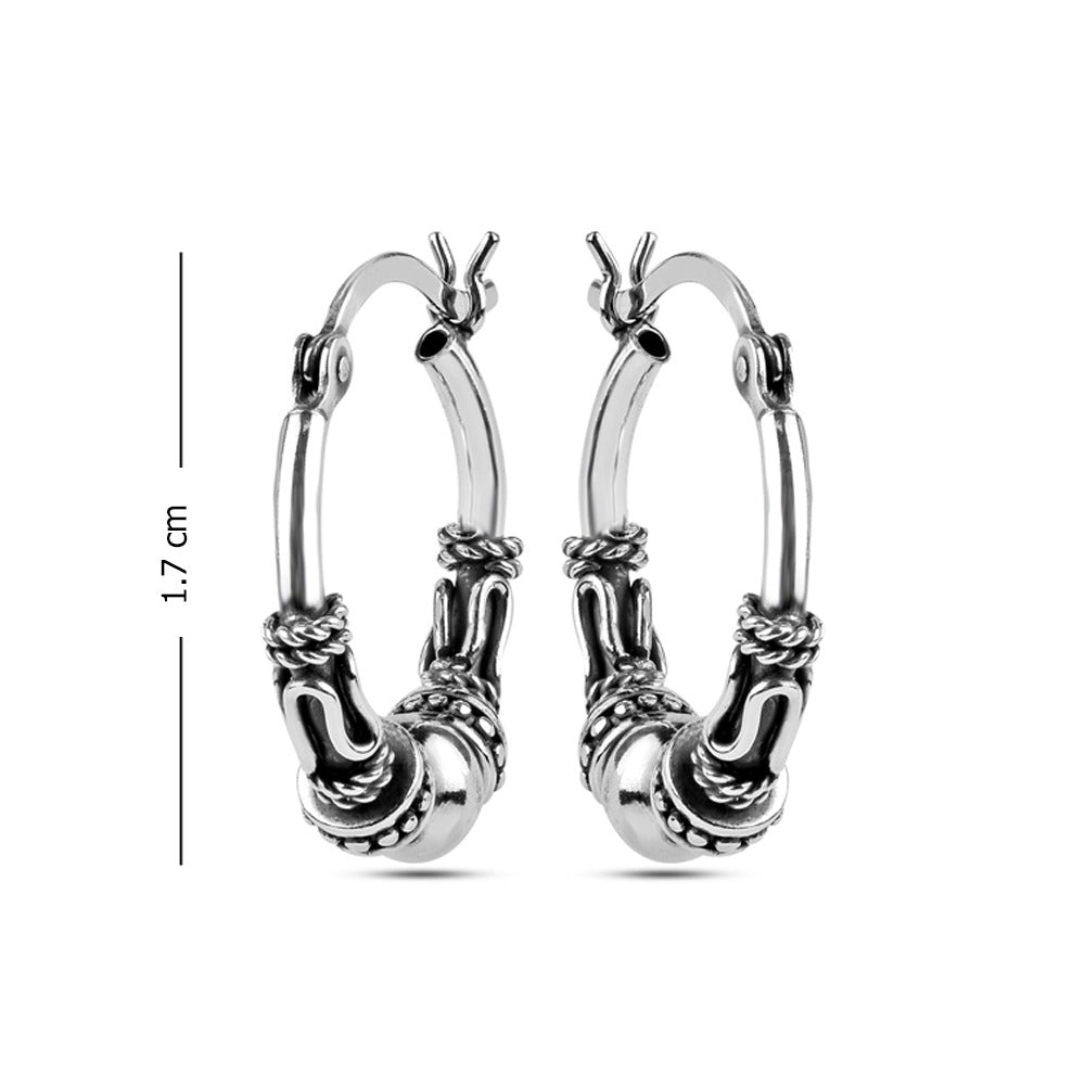 925 Sterling Silver Antique Spiral Bali Hoop Earrings for Women