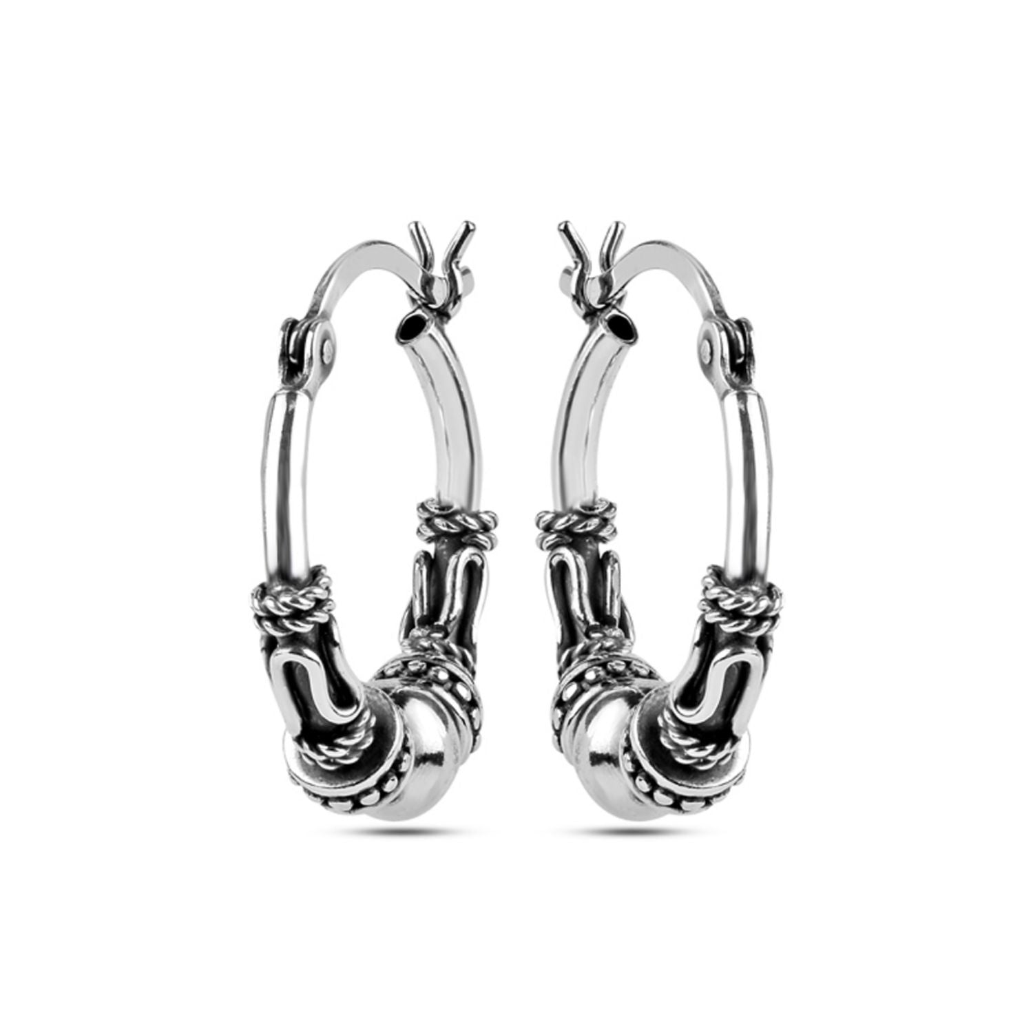 925 Sterling Silver Antique Spiral Bali Hoop Earrings for Women