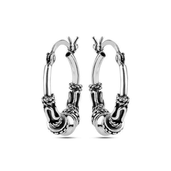 925 Sterling Silver Antique Spiral Bali Hoop Earrings for Women