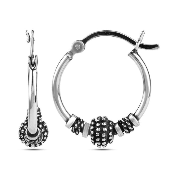 925 Sterling Silver Antique Bali Hoop Earrings for Girl and Women