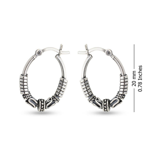 925 Sterling Silver Balinese Hoop Earrings for Teen Women