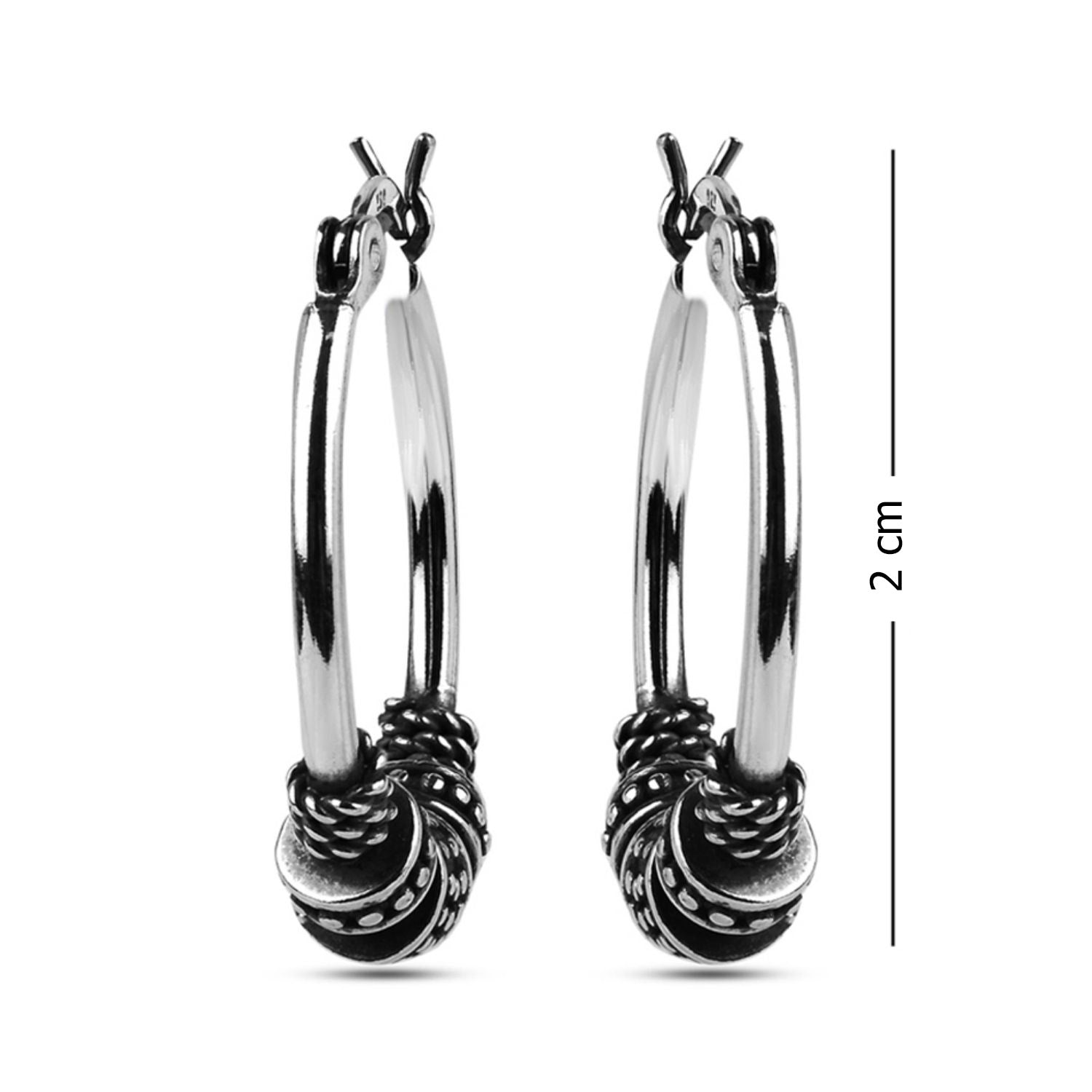 925 Sterling Silver Oxidized Tribal Hoop Earrings for Women