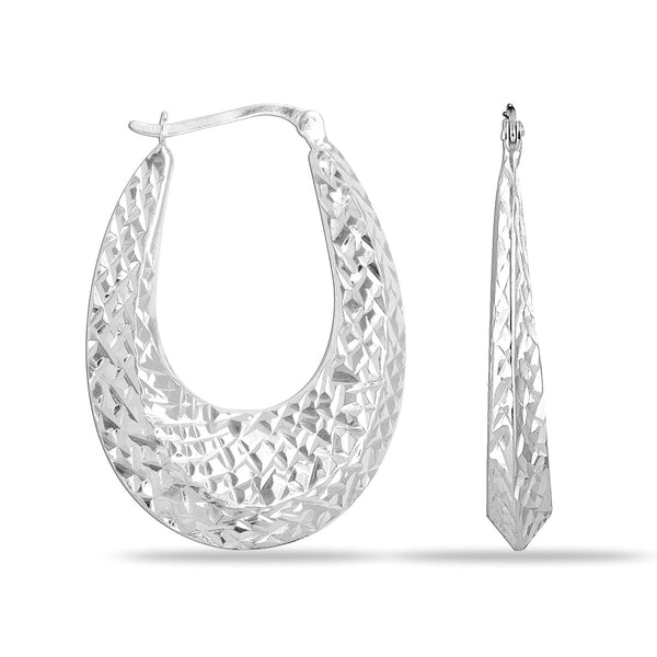 925 Sterling Silver Jewellery Diamond-Cut Light-Weight Oval Hoop Earrings for Women